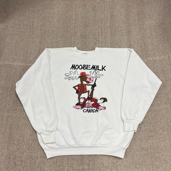 Other - Vintage Moose Milk Sweatshirt Mens XL White 1990s Canada Cartoon Funny Comic